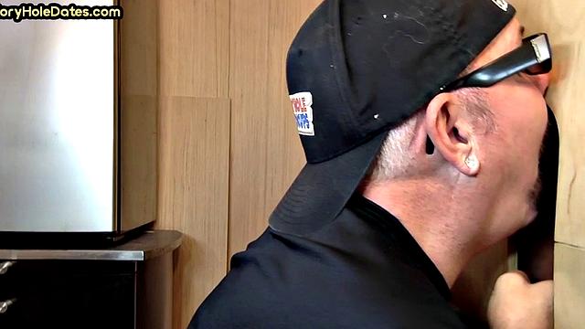 Gloryhole BJ DILF eats black cock for cum in mouth taste