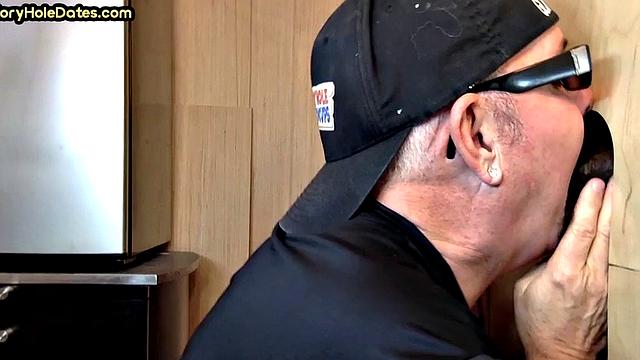 Gloryhole BJ DILF eats black cock for cum in mouth taste