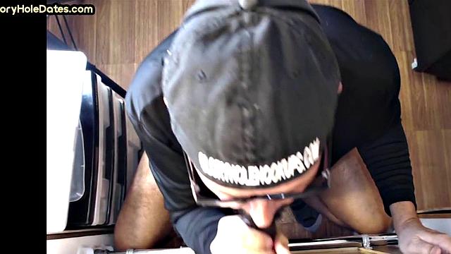 Gloryhole BJ DILF eats black cock for cum in mouth taste