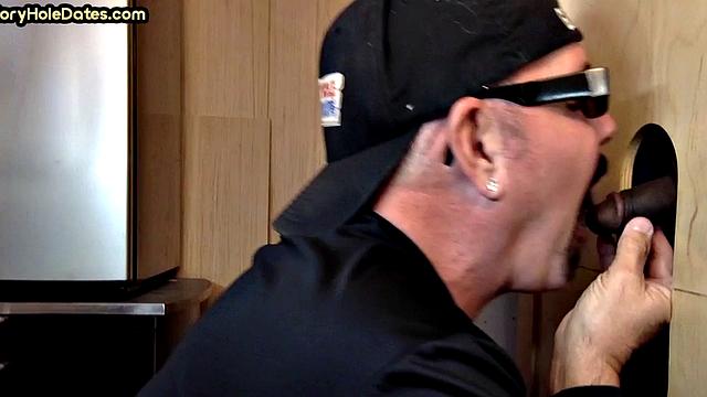 Gloryhole BJ DILF eats black cock for cum in mouth taste