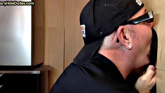 Gloryhole BJ DILF eats black cock for cum in mouth taste