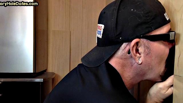 Gloryhole BJ DILF eats black cock for cum in mouth taste