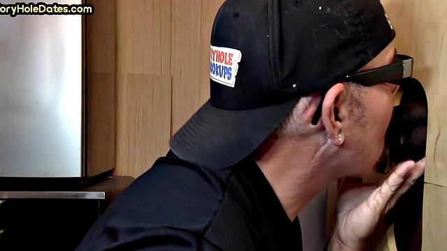 Gloryhole BJ DILF eats black cock for cum in mouth taste