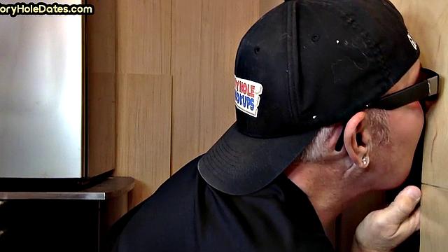 Gloryhole BJ DILF eats black cock for cum in mouth taste