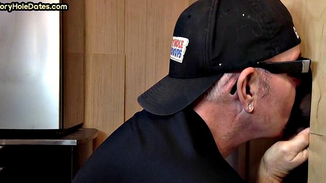 Gloryhole BJ DILF eats black cock for cum in mouth taste