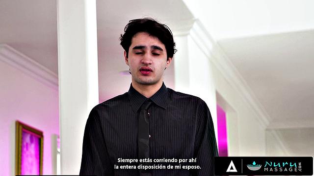 NURU MASSAGE - Naughty Wife Cheats On Her Hubby With Assistant SPANISH SUBTITLES