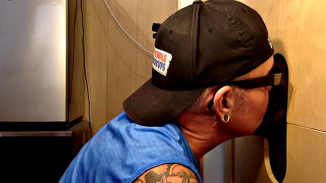 Gloryhole gaydaddy sucks black penis till cum in mouth