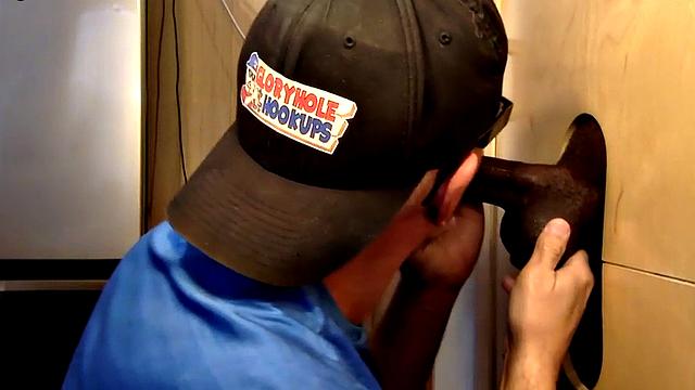 Gloryhole gaydaddy sucks black penis till cum in mouth