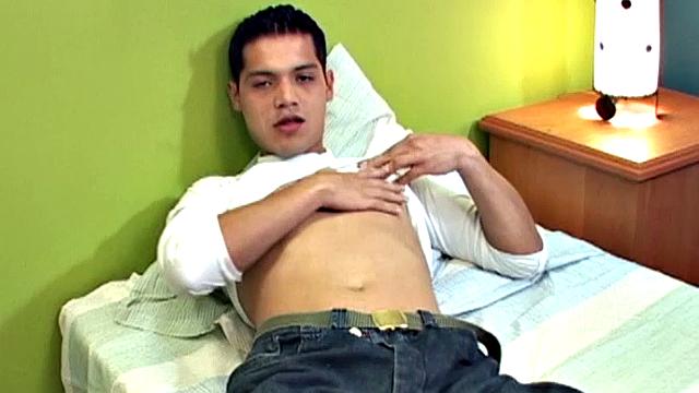 Like young males, Latin twink Marcos is horny all the time and we get to look in on one of his self-pleasuring moments. Kicked back on the bed, Marcos starts stripping off the clothes, as he works on a boning up.