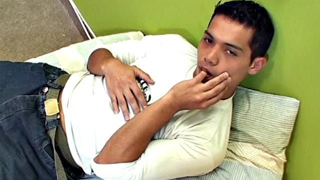Like young males, Latin twink Marcos is horny all the time and we get to look in on one of his self-pleasuring moments. Kicked back on the bed, Marcos starts stripping off the clothes, as he works on a boning up.