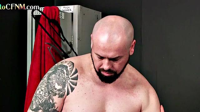 CFNM college redhead gives HJ to lucky locker room guy