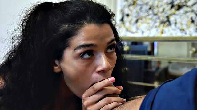 Pierced babe deepthroats and doggystyled by her lover