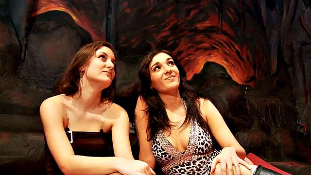 Strapon CFNM babes pegging guy in threesome