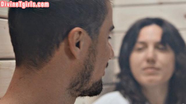 Stunning TS bouncing on lover