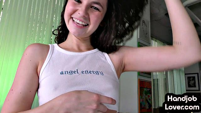 Perky amateur wanking lucky fellow