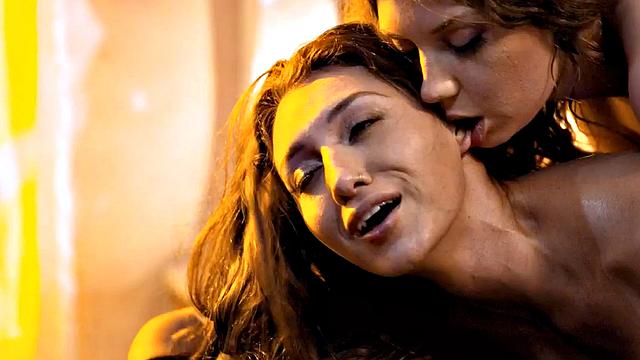 Massaging lez seduces lesbian while fingering