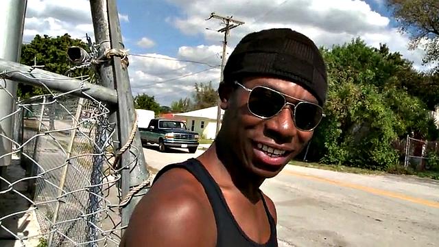 Amateur pornstar deepthroats white dude's cock for cash in the great outdoors