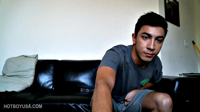 Alexio Duran jerks off again, rolling around naked on his sofa