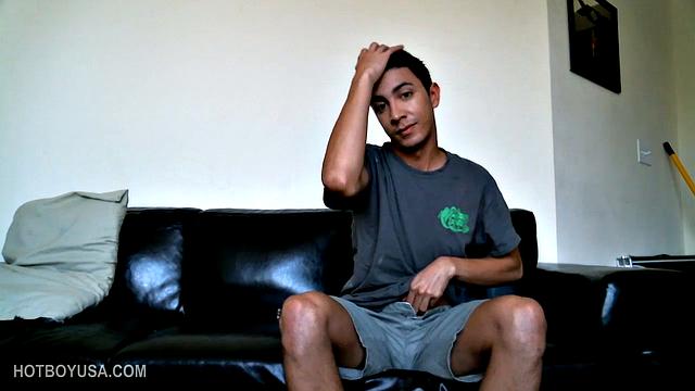 Alexio Duran jerks off again, rolling around naked on his sofa