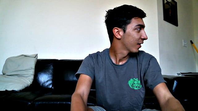 Alexio Duran jerks off again, rolling around naked on his sofa