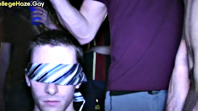 Blindfolded straight studs doing 3some outdoor for fraternity