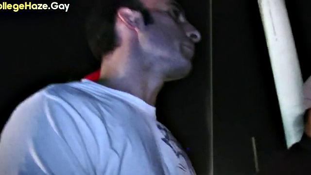 Blindfolded straight studs doing 3some outdoor for fraternity