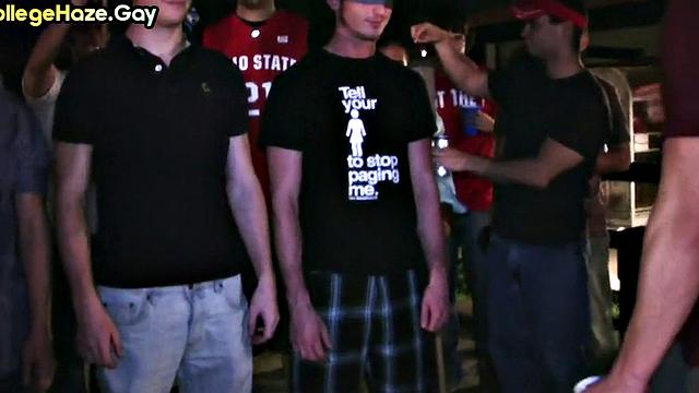 Blindfolded straight studs doing 3some outdoor for fraternity
