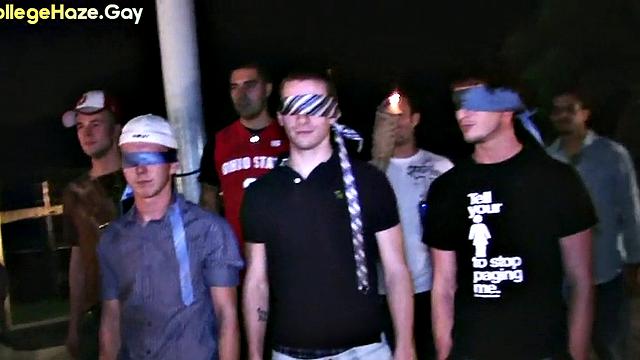 Blindfolded straight studs doing 3some outdoor for fraternity