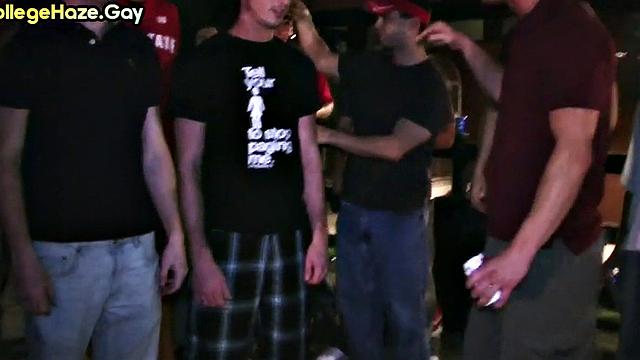 Blindfolded straight studs doing 3some outdoor for fraternity