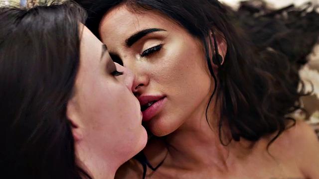 Naughty lesbians get caught fingering & licking trimmed pussies in the kitchen