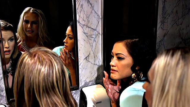 Big ass lez gets toyed in 3way by lezdom with toys