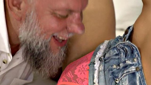Old grandad drills babe in her wet fresh pussy