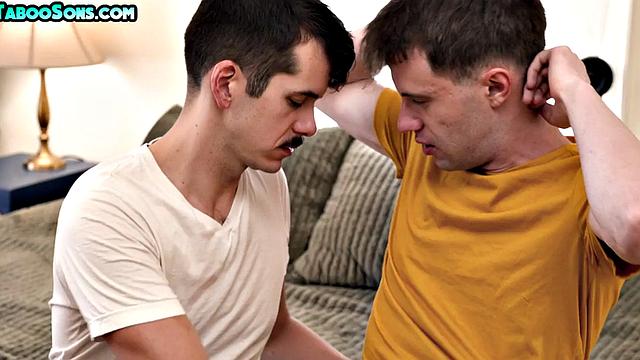 Eager stepdaddy gives to stepson while home alone