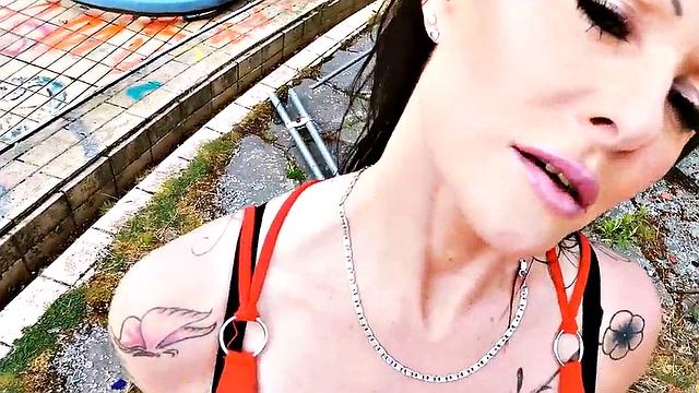 German public POV inked MILF fucked outdoors by sex date