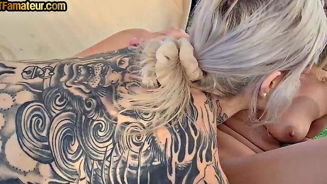 Roadhead girl deepthroats before threesome