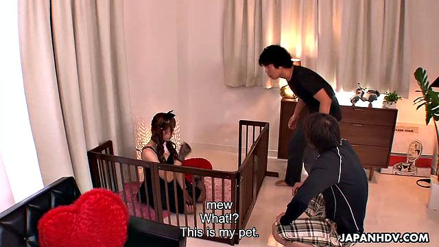 Hot Ren Misaki is pet fucked by two fellows