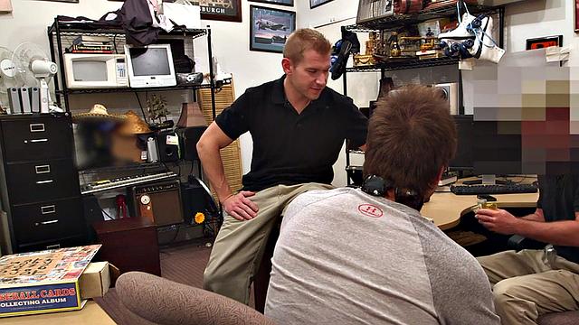 Gay pawn threesome assfucked in the office by shop owners