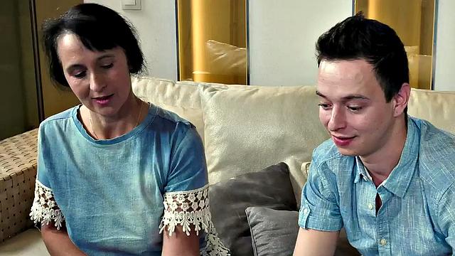 Hairypussy stockings cougar fucked by stud before final blowjob