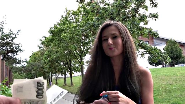 Czech BJ babe POV fucked outdoor for money after casting