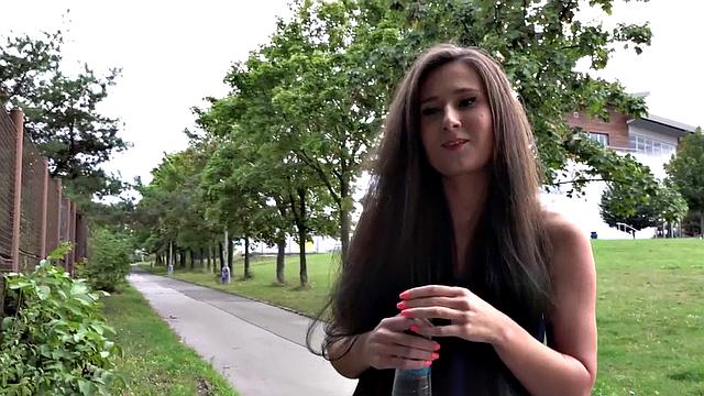 Czech BJ babe POV fucked outdoor for money after casting