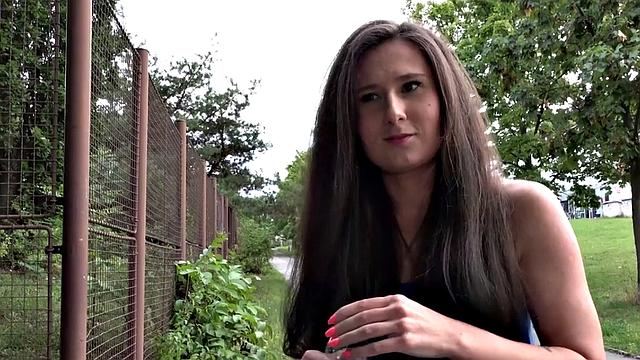 Czech BJ babe POV fucked outdoor for money after casting