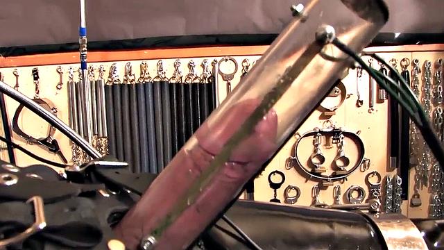 CFNM femdom MILF in latex teases bound sub with cock pump