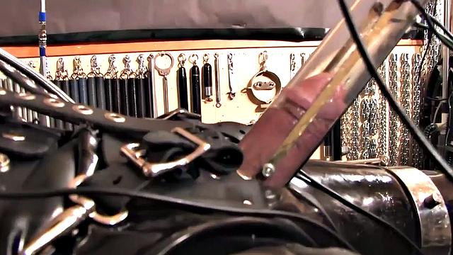 CFNM femdom MILF in latex teases bound sub with cock pump