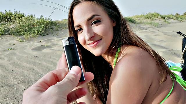 A bald babe get pounded in public and take it from behind like a pro!