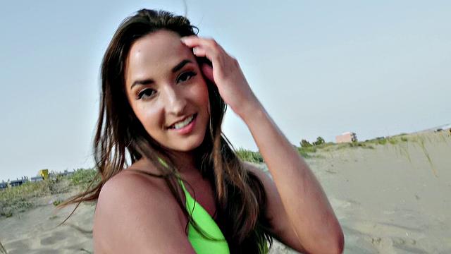 A bald babe get pounded in public and take it from behind like a pro!