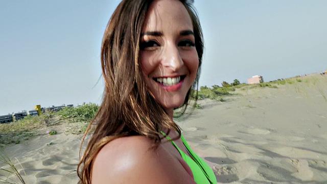 A bald babe get pounded in public and take it from behind like a pro!