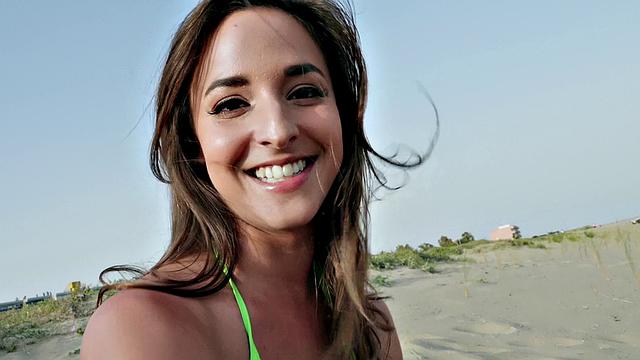 A bald babe get pounded in public and take it from behind like a pro!