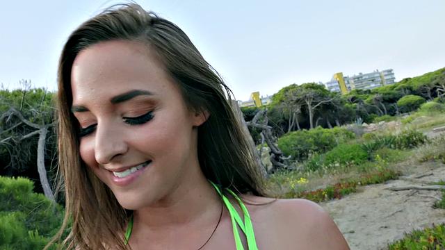 A bald babe get pounded in public and take it from behind like a pro!