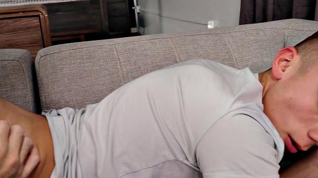 Gay stepbrother rims and barebacks twink at home