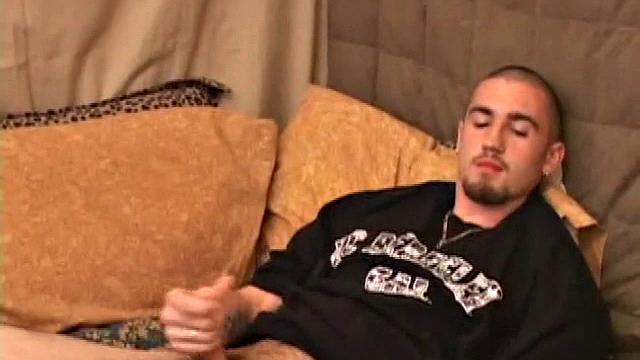 Donovan wastes no time as he pulls down his pants and lubes up his cock. Totally focused on the porn videp playing, Donovan strokes hard, until he expels a monster cum load.